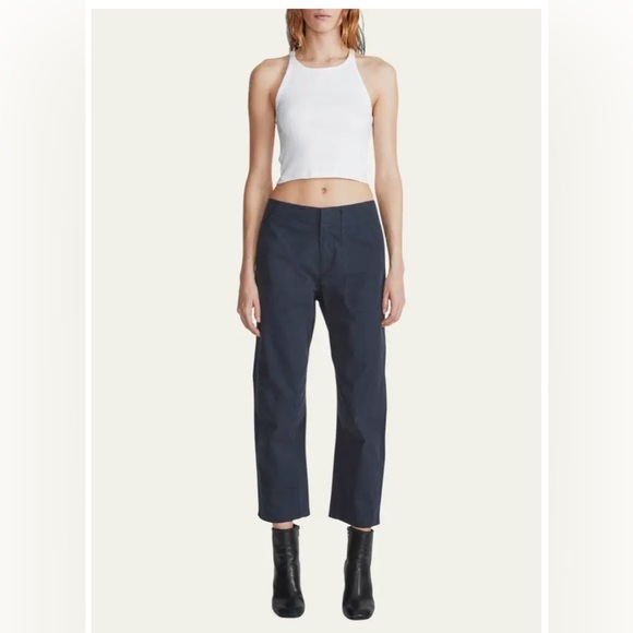 New Rag And Bone Leyton Crop Cotton Work Pants In Navy Blue Size 6 - Picture 1 of 8